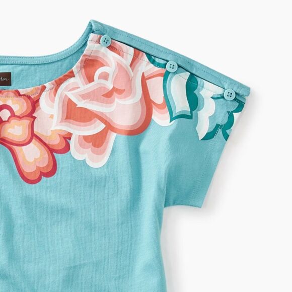 Tea Collection teal and peach floral short sleeve knit dress with pockets size 6 - Picture 3 of 11